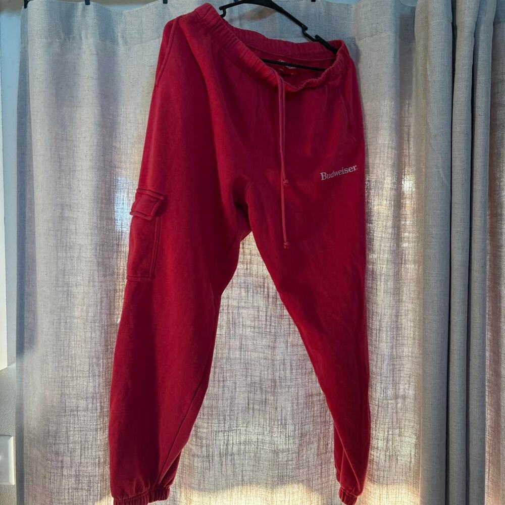 Red budweiser sweatpants with pockets